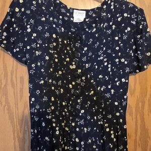 Liz Baker Black Dress with Yellow & White Floral Print